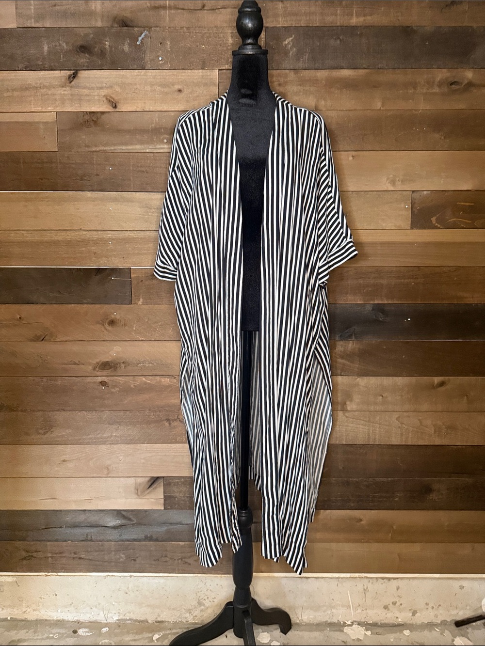 Monki Black & White Striped Open-Front Kimono